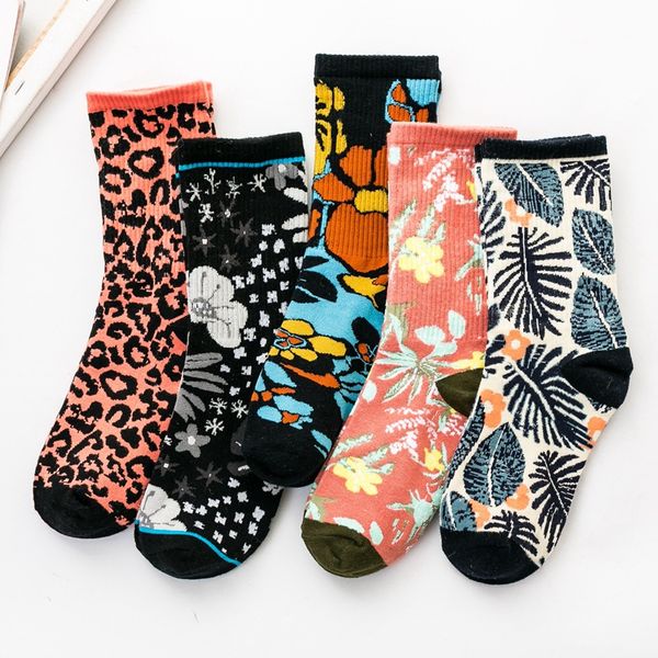 

high tube women's fashion socks new leopard print cotton middle tube printing footwear 2020 new arrival, Black;white