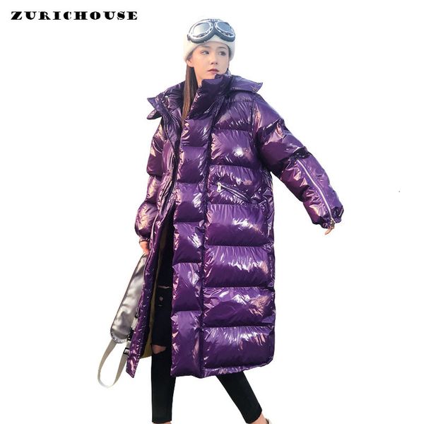 

zurichouse 2019 женщины parka теплый капюшоном глянцевая зимняя куртка женщина длинные мода плюс размер сними вниз ватник, Black