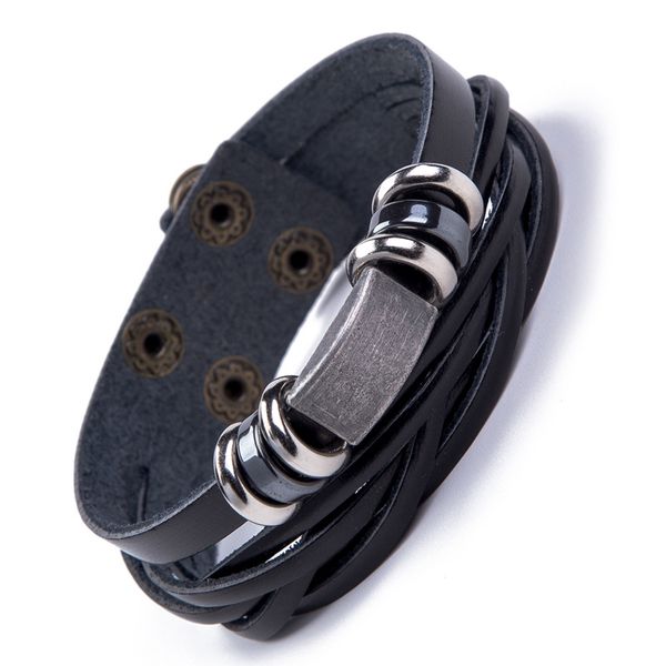 

aitiei punk multilayer leather men bracelets black silver stainless steel magnetic clasps classic wristbands gift male jewelry