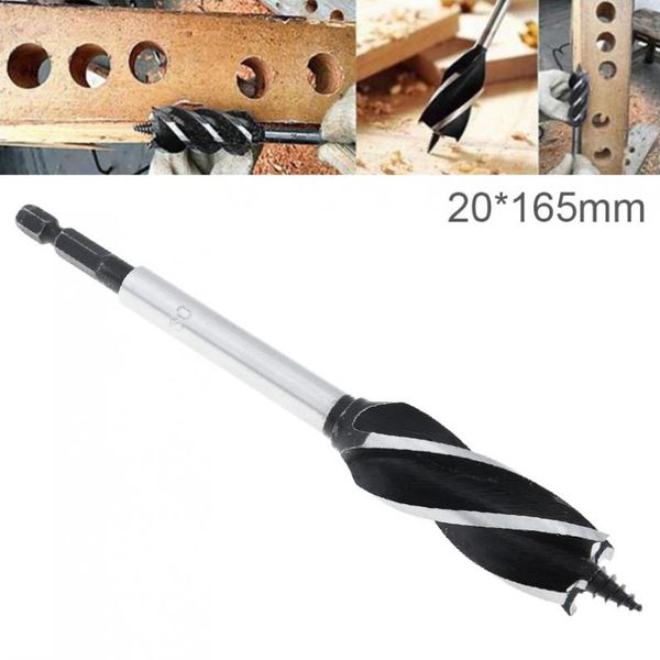 

1pc 20 x 165mm four-slot woodworking drill bit hole drilling tool with center drill head and hex shank for woodworking opening