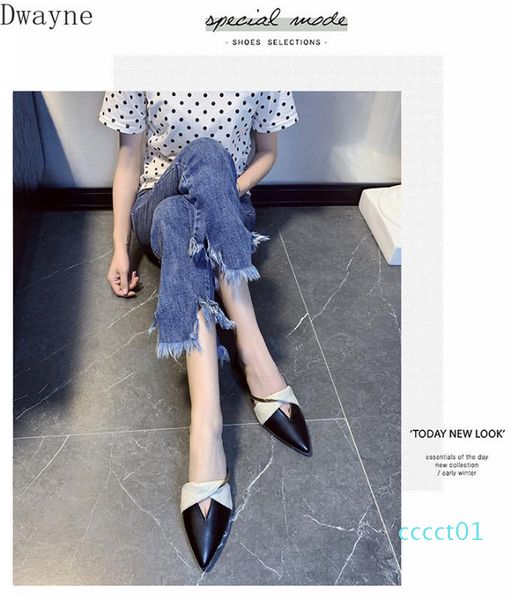 

pointed toe half slippers women wear 2020 new spring and summer fashion flat wild color matching flat shoes ct01, Black
