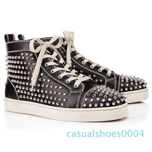 

designer shoes studded spikes red bottom sneakers high pik pik spiked men shoes black white leather flat party shoe ac04