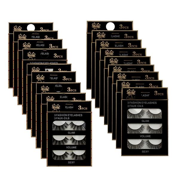 

3pairs natural cross false eyelashes reusablethick long lashes voluminous messy style handmade fake eye makeup extension tools