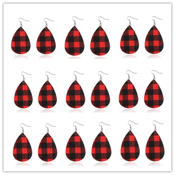 

buffalo plaid leather red earrings for women brincos 2020 jewelry tear drop earings dangles red and black double dangles trendy, Silver