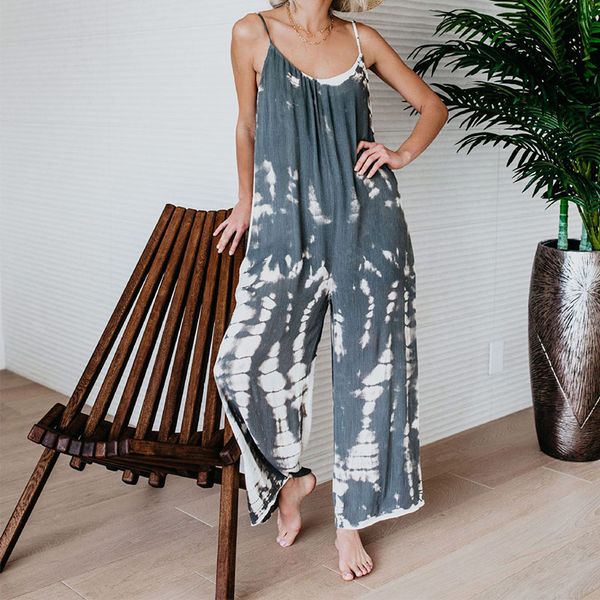 

women's floral print beach jumpsuit gray spaghetti strap wide leg pants female rompers 2019 summer loose clothes ladies, Black;white