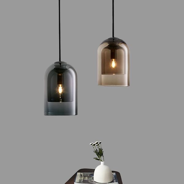 Nordic Glass Pendant Light Modern Simple Gray Amber Double Layers