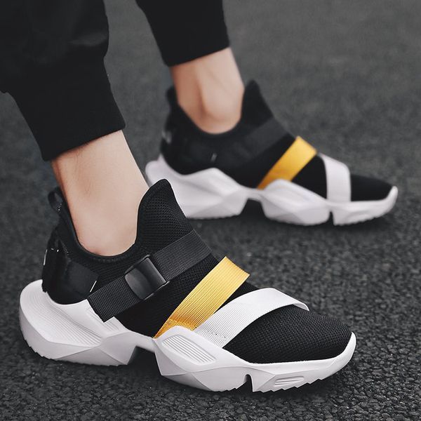 

ins sneakers men autumn thick bottom vintage buckle strap shoes men breathable hip hop dad sneaker tenis masculino adulto, Black