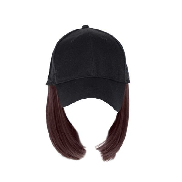 

women girls short one-piece wig bobo head synthetic hair baseball hat with wigs pxpb, Blue;gray