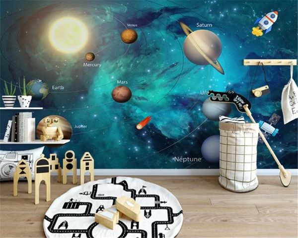 Carta da parati personalizzata di qualsiasi dimensione 3d Carta da parati dipinta a mano Spazio Universo Camera dei bambini Sfondo Pittura murale Carta da parati HD