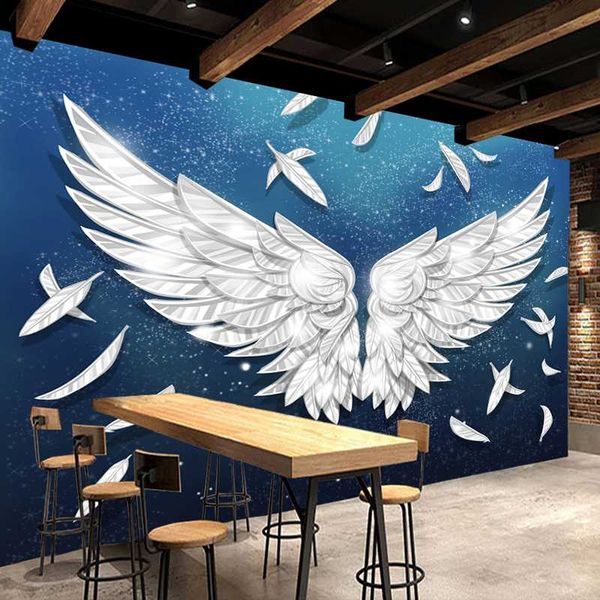 

custom 3d mural wallpaper angel wings blue starry sky feather art wall painting living room restaurant bar ktv p wall paper