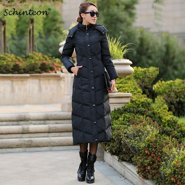 

women down coat winter jacket slim long outwear 90% white duck down hood warm fashion gift fast shipping, Black