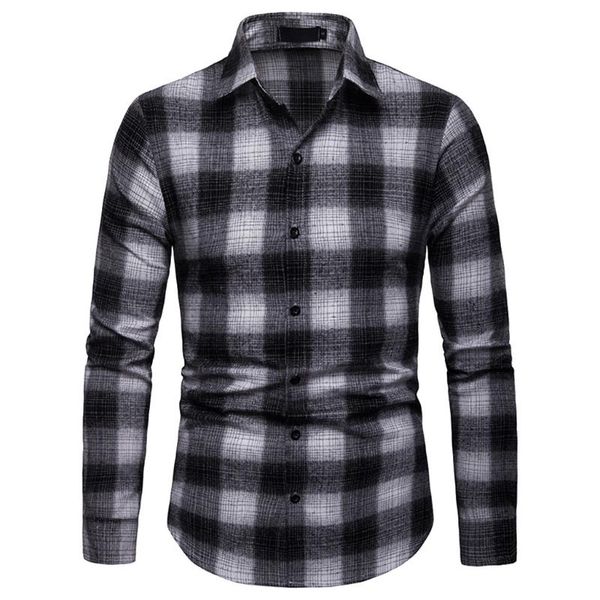 

2020 spring autumn plaid shirt men long sleeve lapel casual shirt men chemise homme manche longue de luxe, White;black