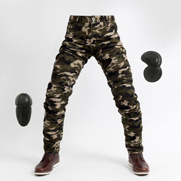 

men and women trousers motorcycle pants camouflage denim army green moto combat with pad anti-fall