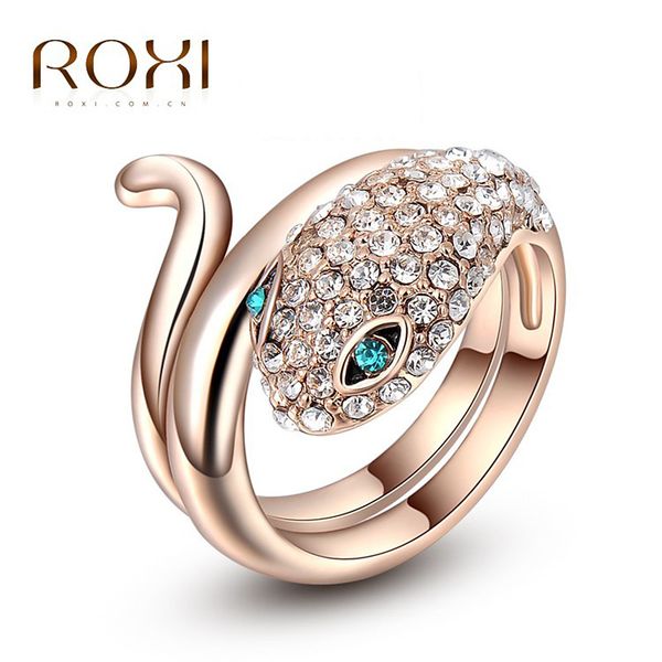 

roxi foreign trade for korean style jewelry hand jewelry profession wholesale austria crystal rose gold blue-eyed snake ring, Silver