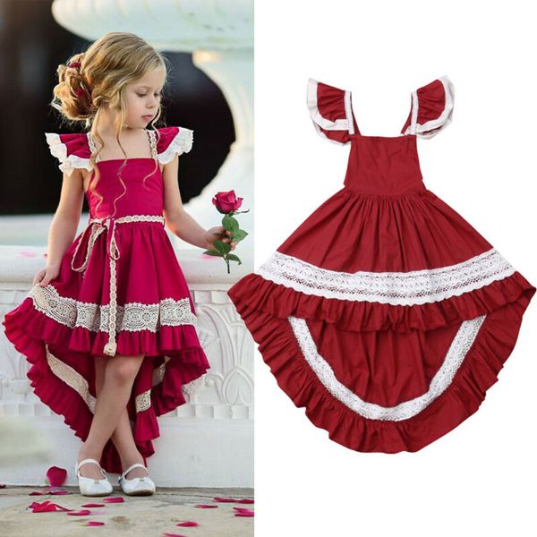 

toddler kids baby girl bow princess dress party flower dresses wedding bridesmaid gown summer sleeveless beachwear sundress 1-6t, Red;yellow