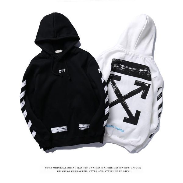 

european and american street off graffiti arrow diagonal stripes loose hoodie plus velvet sweater white men and women couple models, Black;brown