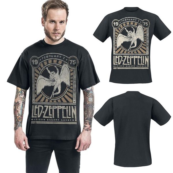 

led zeppelin madison square garden 1975 summer black 100% cotton mens fashion designer t shirt short sleeve s-3xl, White;black