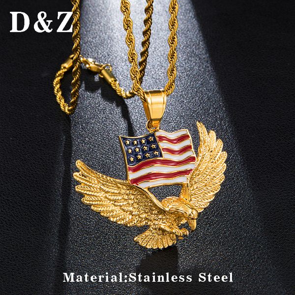 

d&z classic stainless steel eagle wings american flag pendant necklace for men women street jewelry accessories, Silver