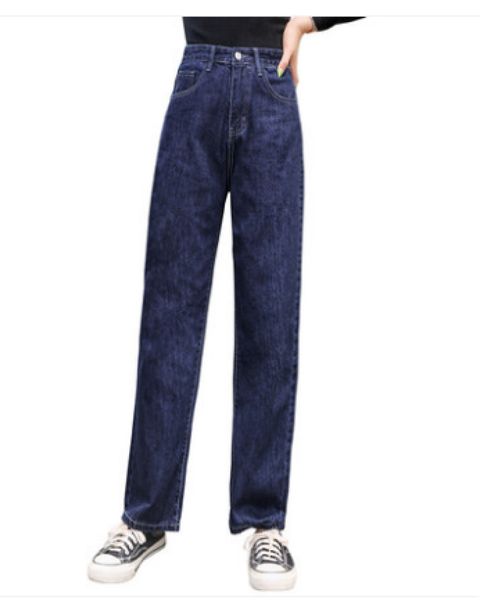 

navy blue jeans female tall waist straight loose fashion