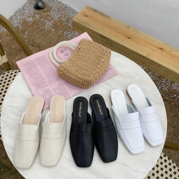 

slippers woman low heels shoes closed toe mules shallow slip on slides comfortable slides zapatos de mujer black white apricot