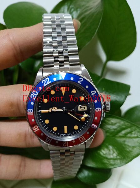 

sell watches watch bp factory 40 mm gmt vintage 1675 stainless steel red blue bezel black dial asia 2813 movement mechanical automatic, Slivery;brown