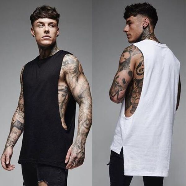 

brand mens sleeveless vest summer cotton male tank gyms clothing bodybuilding undershirt workout fitness tank, White;black