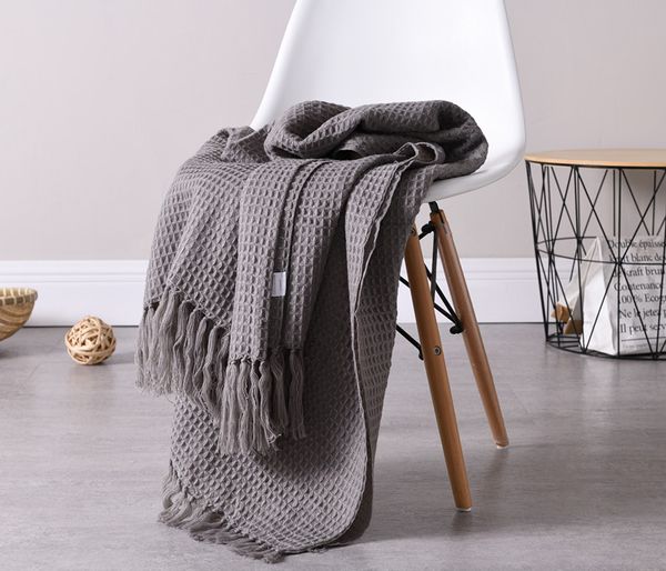 

130cm*160cm waffle weave plaid blanket nordic style fringed thin throw blanket sofa bed summer air conditioning travel