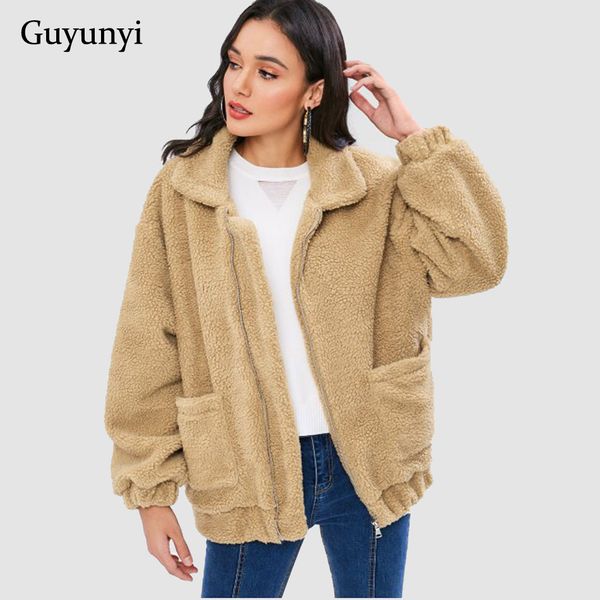

vintage fluffy pockets faux fur coat women winter grey jacket coat female plus size warm casual outerwear overcoat, Black