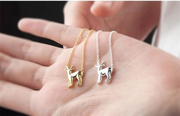 

new simple antler christmas deer animal necklace reindeer horn stag cute woodland fawn elk necklace lucky festival jewelry, Silver