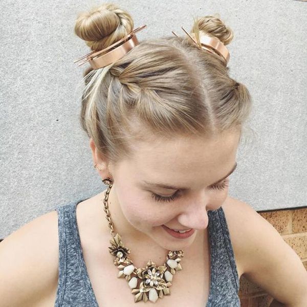 

2 set/pair) 4 colors unique chic brief style polished alloy circle cuff bun cage vintage gold hair stick bun holder bijoux, Golden;white