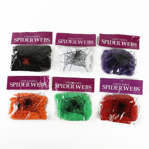 

100pcs halloween spider web stretchy cobweb with spider for halloween party ktv bar props bar haunted house decoration with dhl shipping