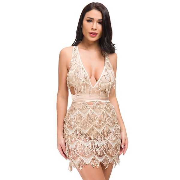 

womens dresses with sequins 2019 new arrival sleeveless women club deep v-neck dresses short skirts luxury womens clothes size s-xl, White;black