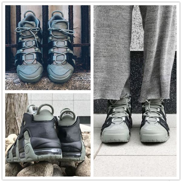 

2018 aaa+ half size more uptempo scottie pippen sports basketball shoes for women mens army green black 3m reflective casual sneakers 36-46