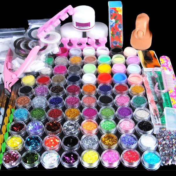 78 Pieces Acrylic Powder Manicure Nail Art Kit Glitter for Nails DIY Acrylic Rhinestone Glitter Nail Tips Gems Decoration Kit