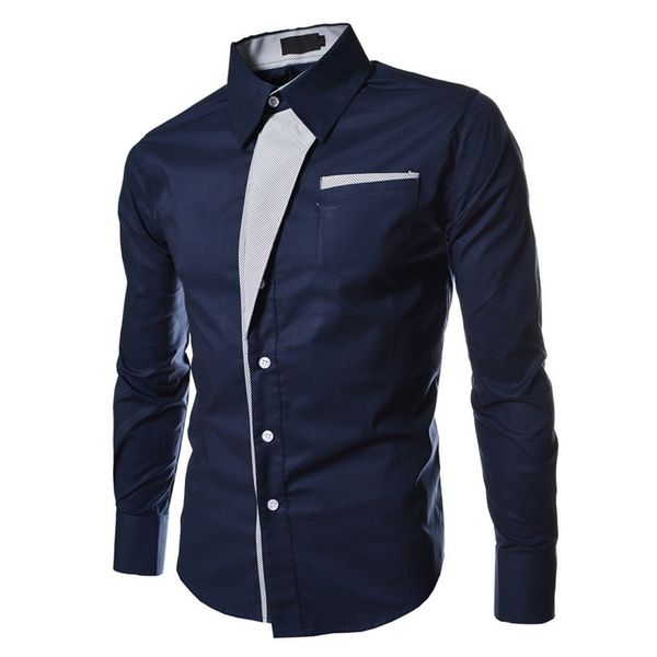 

autumn dark blue casual male long sleeve stripe shirts social blouses slim fit shirts l, White;black