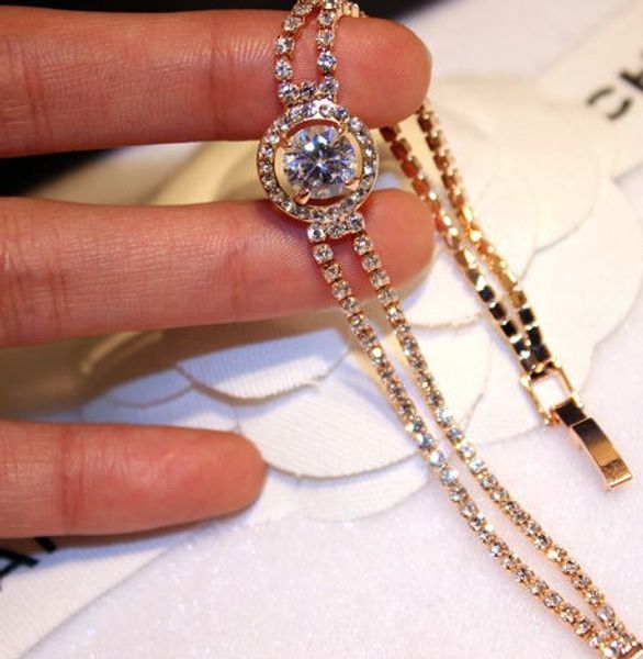 

wholesale-glittering new ins fashion luxury designer diamond zircon link chain bracelet for woman girls 17cm rose gold silver, Black