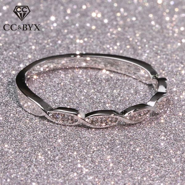 

cc trendy jewelry rings for women 925 silver single row superfine joint tail ring bridal wedding engagement accessories cc1581, Slivery;golden