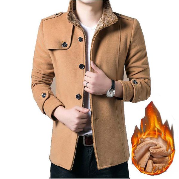 

men's blends overcoat fashion british style regular length winter plus cashmere coat casual slim fit warm mens wool coat size4xl, Black