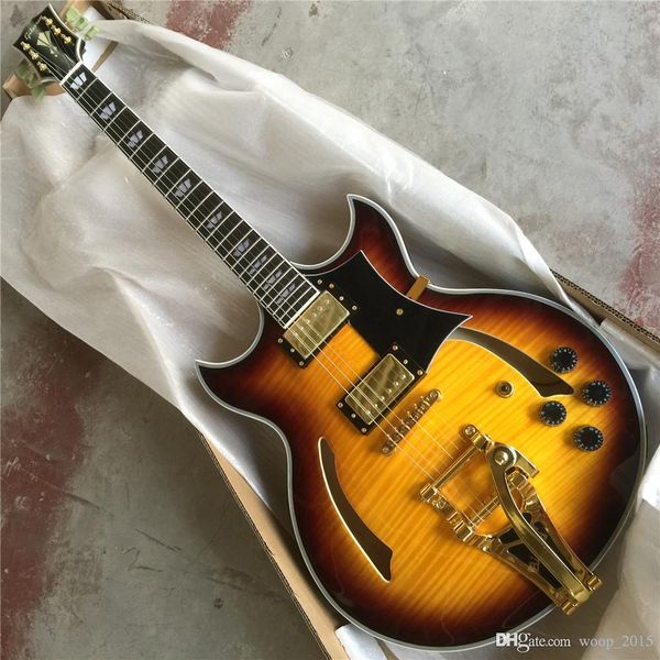 

double pointed hollow half body jazz electric guitar cs tomato scrambled egg color