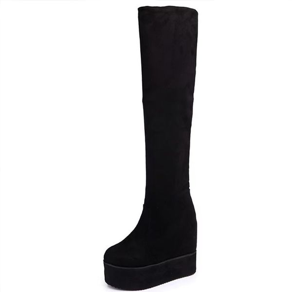 

moxxy thigh high boots suede platform winter boots women over the knee wedges high heels warm fur shoes woman long, Black