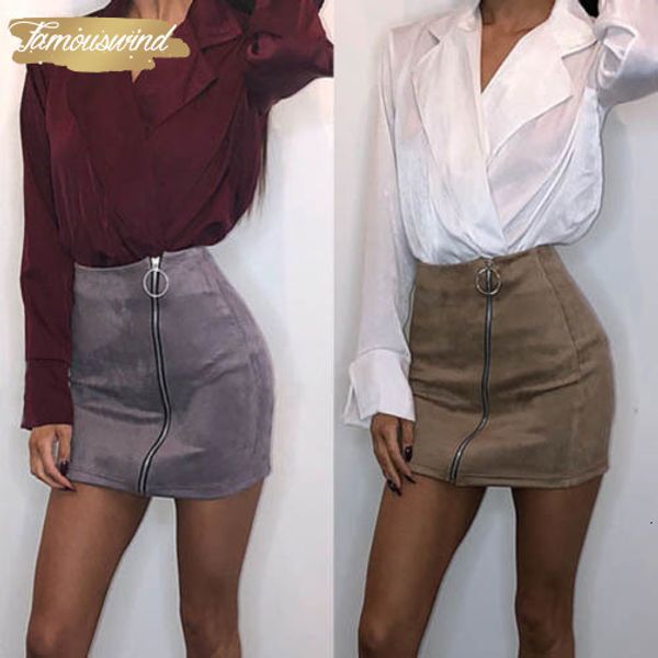 

new 2019 fashion skirt arrival women high waisted zipper pencil bodycon suede leather mini ladies skirt good quality drop shipping, Black