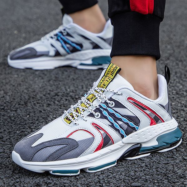 

men's shoes summer lace up air mesh comfortable chunky shoes+male mixed colors mans footwear shalllow rubber sneakers, Black