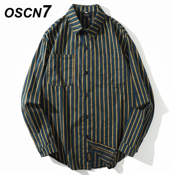 

oscn7 casual stripe long sleeve shirt men high high streetwear 2019 fall women shirt retro shirts harujuku mens 622, White;black