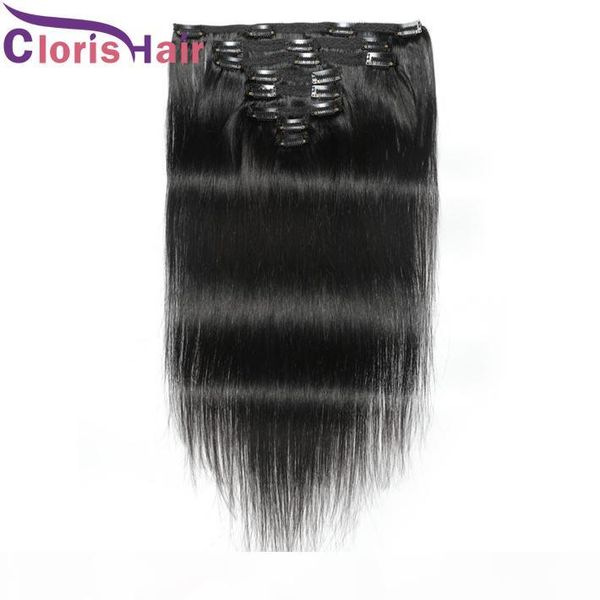 

thick silky straight clip in hair extensions 8pcs set 120g seamless brazilian human hair clip extensions full head natural color clip ins, Black;brown