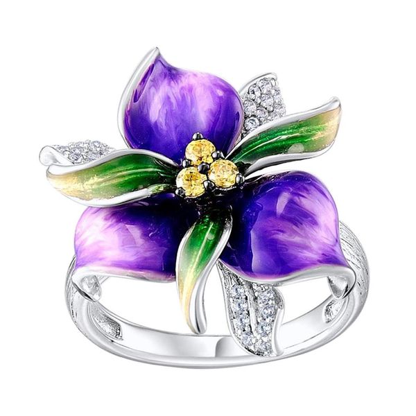 

fashion women purple flower rhinestone inlaid finger ring wedding party jewelry gift, Golden;silver