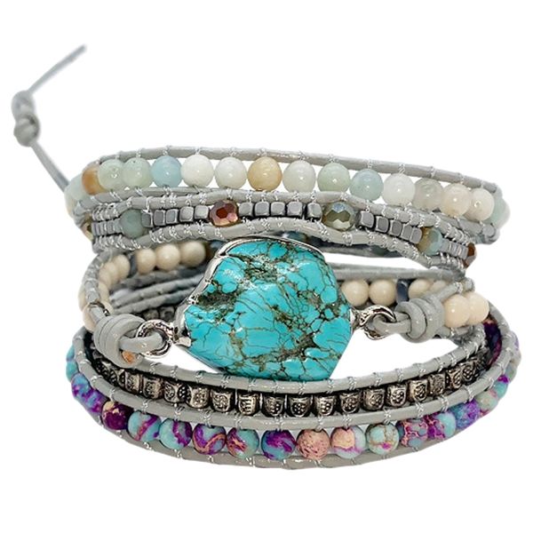 

link, chain ladies wrap bracelet stone leather hand woven bohemian creative multilayer, Black