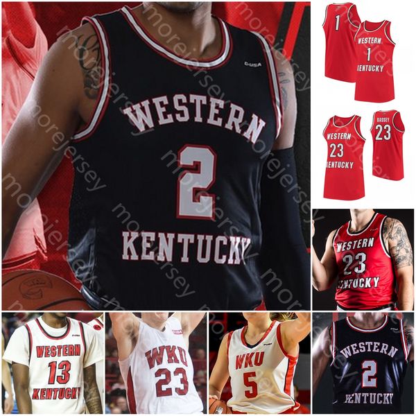 

custom western kentucky hillers basketball jersey ncaa college taveion hollingsworth bassey carson williams savage anderson justice lee, Black;red