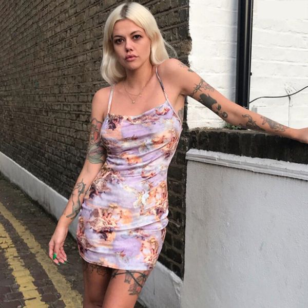 

2019 new angel print fashion mini dress women ladies slim fit bodycon print party sleeveless nightwear dresses, Black;gray