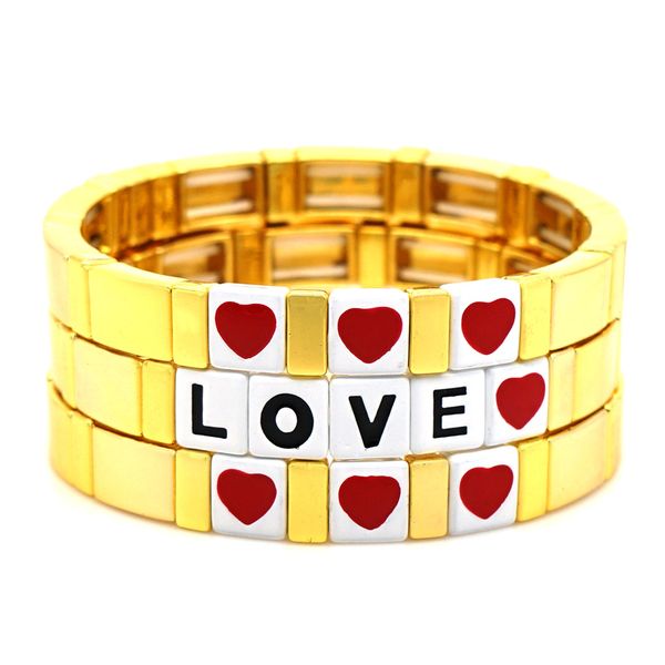 

trendy alloy bracelet summer colourful love letter paint bracelets handmade stackable ohemia style ladies high jewelry gifts, Golden;silver