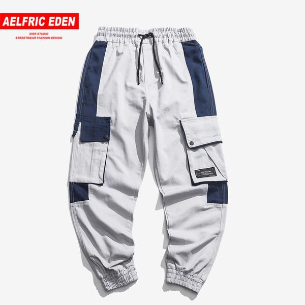 

aelfric eden multi pockets stitched streetwear cargo pants harajuku loose full length sweatpants hip hop drawstring cool jogger, Black